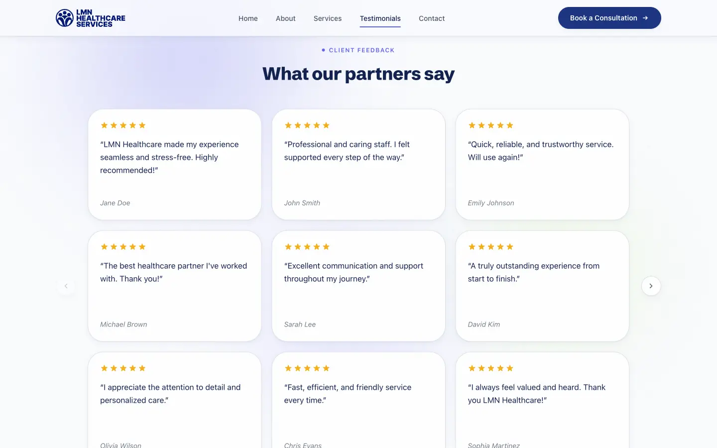 Testimonials grid