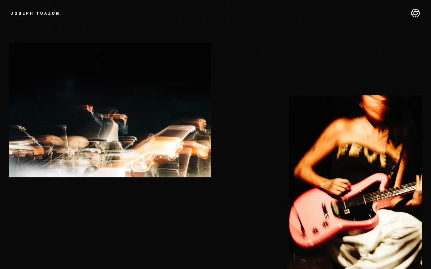 Music gallery: asymmetric parallax grid over a black canvas